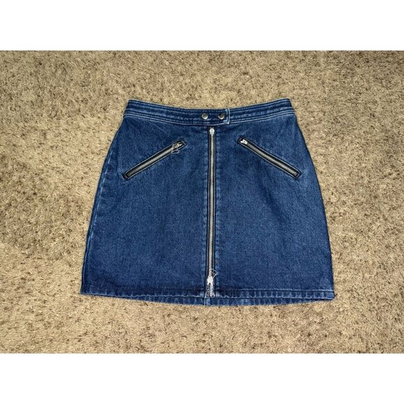 RAG & BONE Racer Denim Mini Skirt Zip Preppy Academia Grunge Gothic Party Sz 27 - Picture 1 of 8